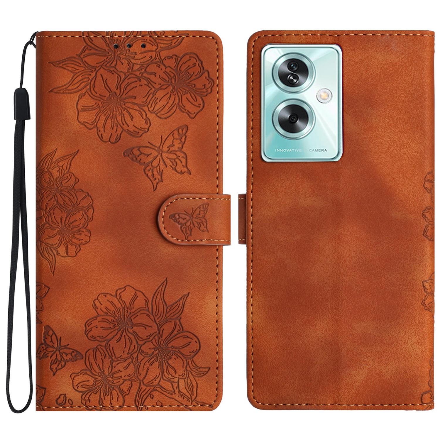 

For Oppo A79 5G/A2 5G Case Butterfly Flower PU Leather Magnetic Clasp Phone Cover Brown