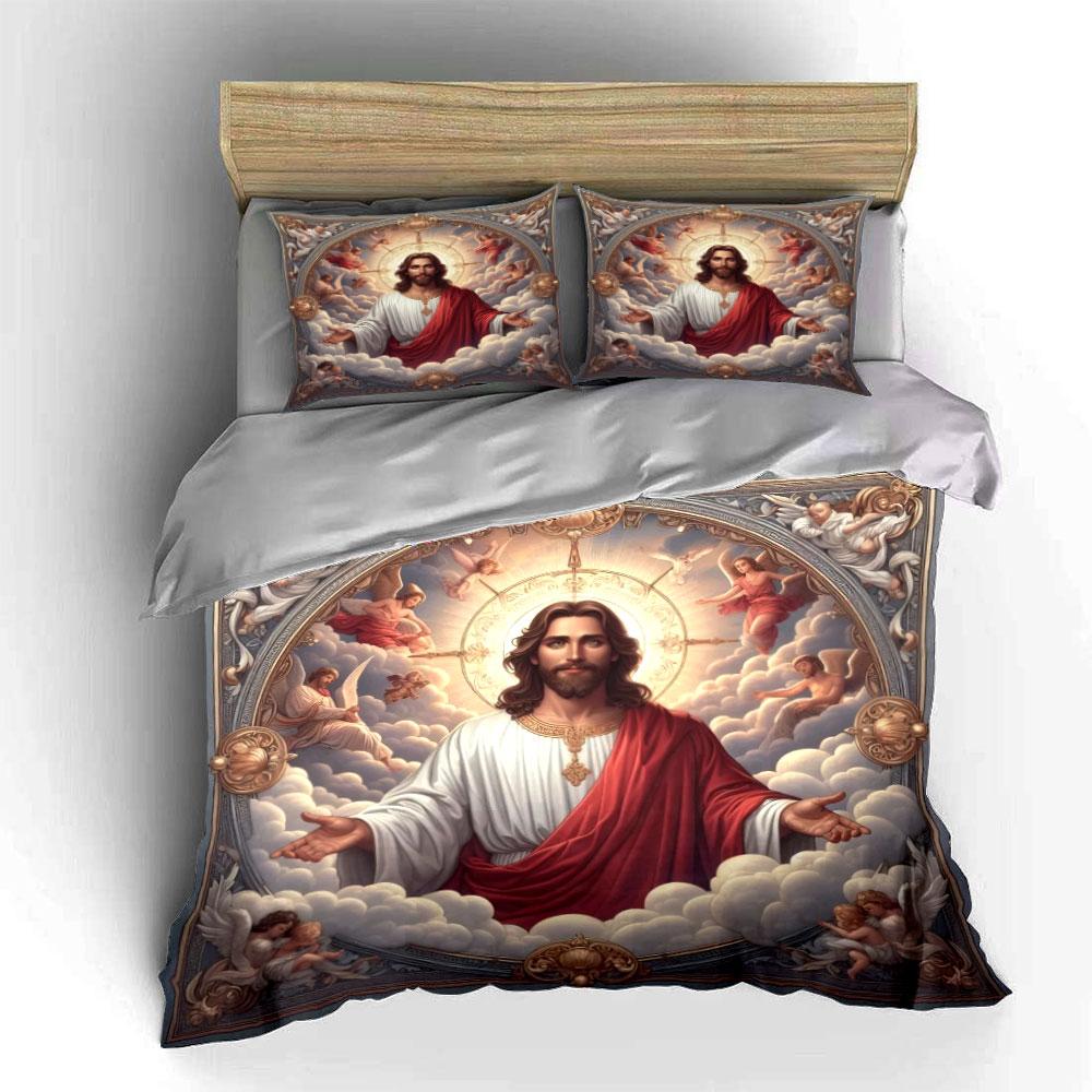 3pc Religious Style Duvet Cover Set Loving Jesus print Comforter Bedding Set 1 Duvet Cover+2 Pillowcases deco Bedroom Essential