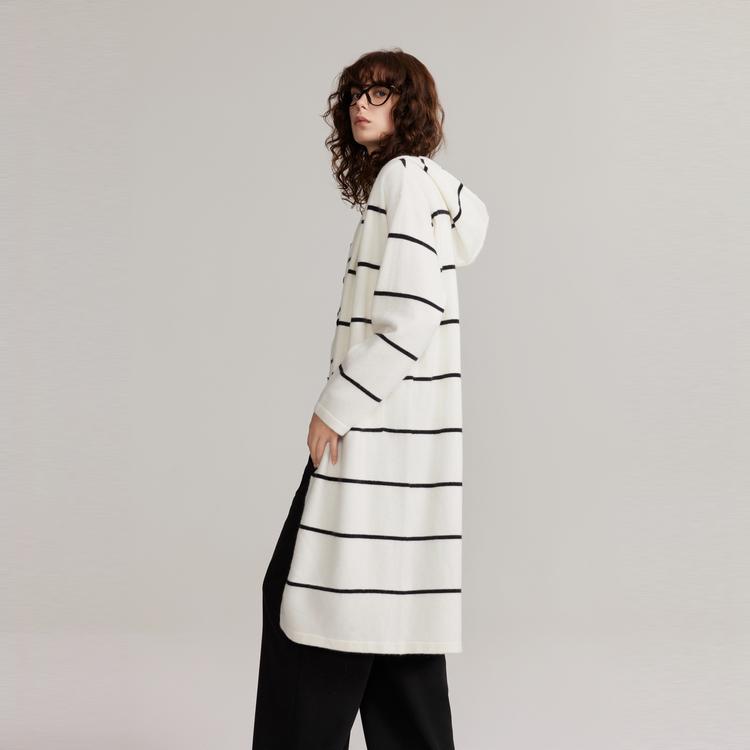 ELLE Striped Hooded Long Sleeve Sweater Women sweater EM49543