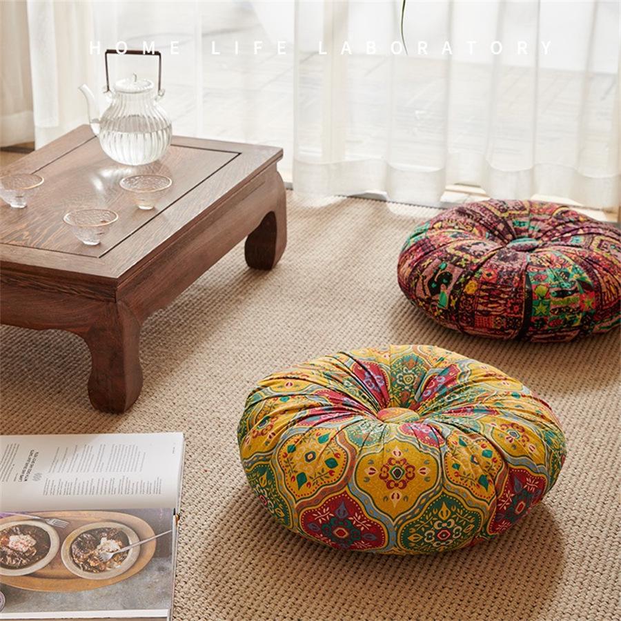Bohemian Round Pouf Cushion - Pumpkin Shape for Sofa, Backrest, or Meditation.