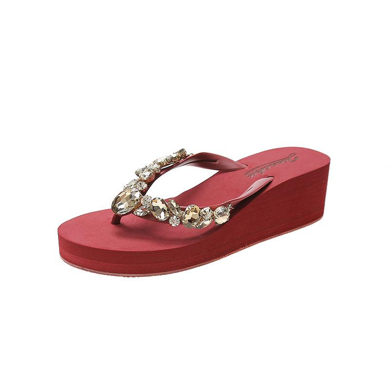 Fashion Rhinestone Platform Flip-flops Women's Summer 2025 New Fashion Korean Beach Slides Casual Wedge Women Sandals Sapatos De Mujer