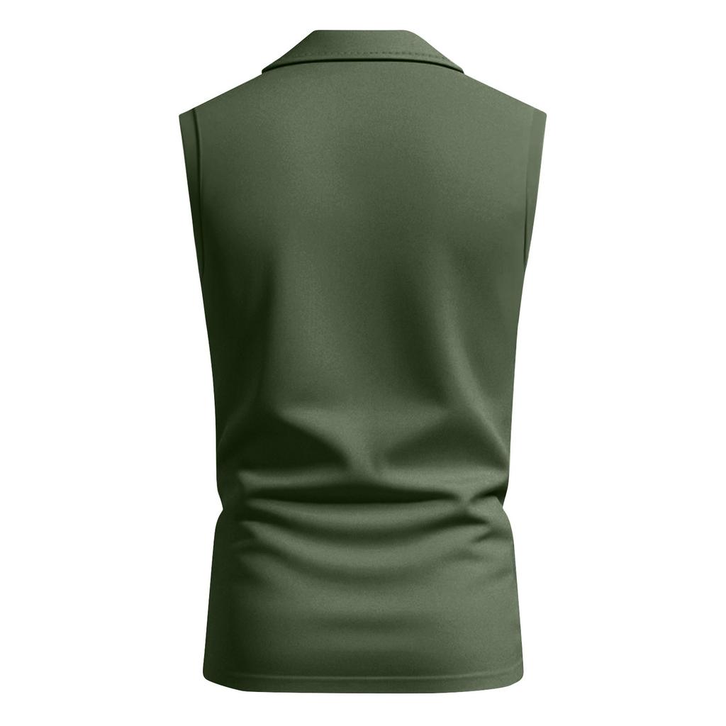 Men's Summer Solid Color Sports Zipper Lapel Vest Men's Sports Casual Vest