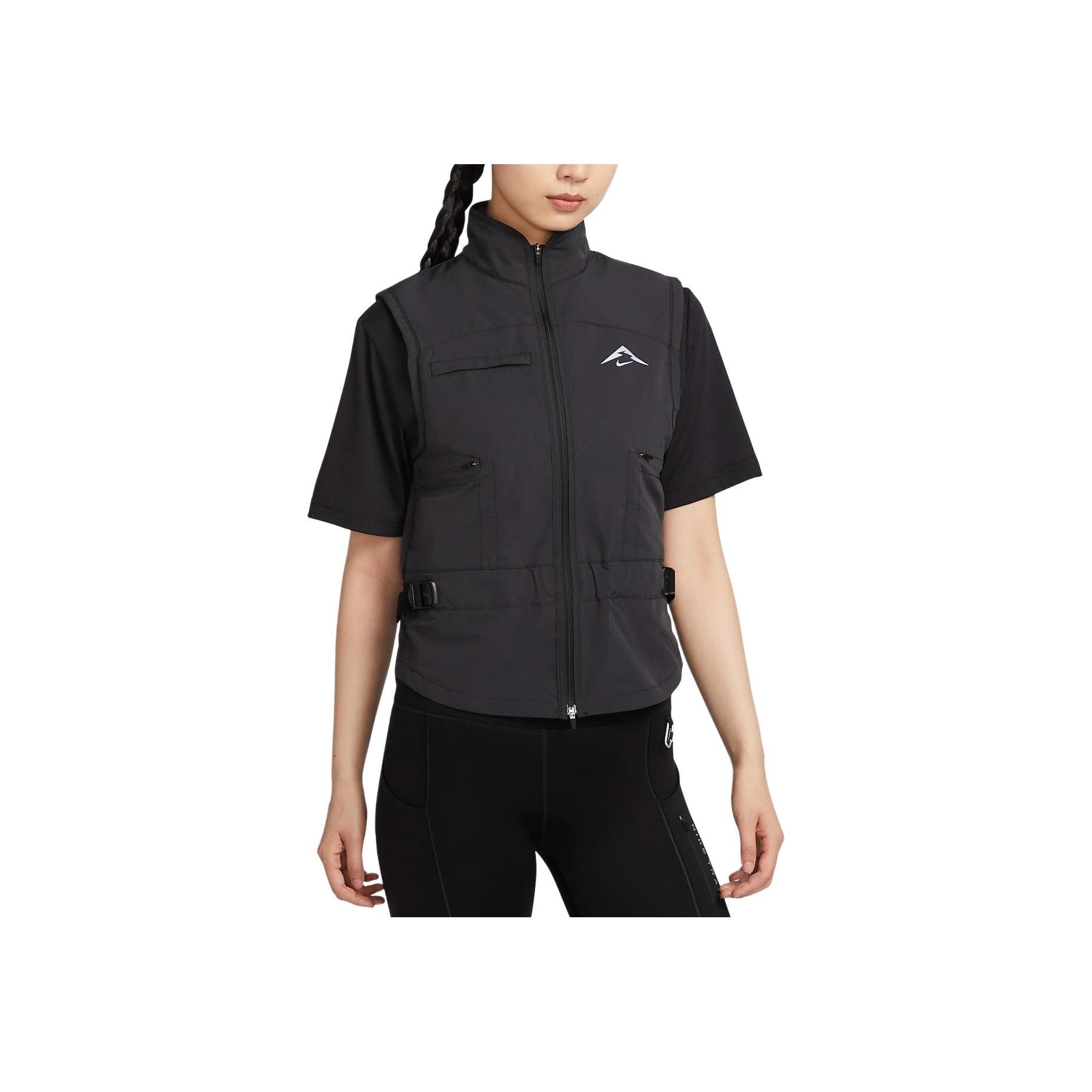 

Nike Trail Repel Уличный Повседневный Спортивный Жилет на Молнии со Стойкой Воротником Женский Жилет Черный Угольно-Черный FV6399-010