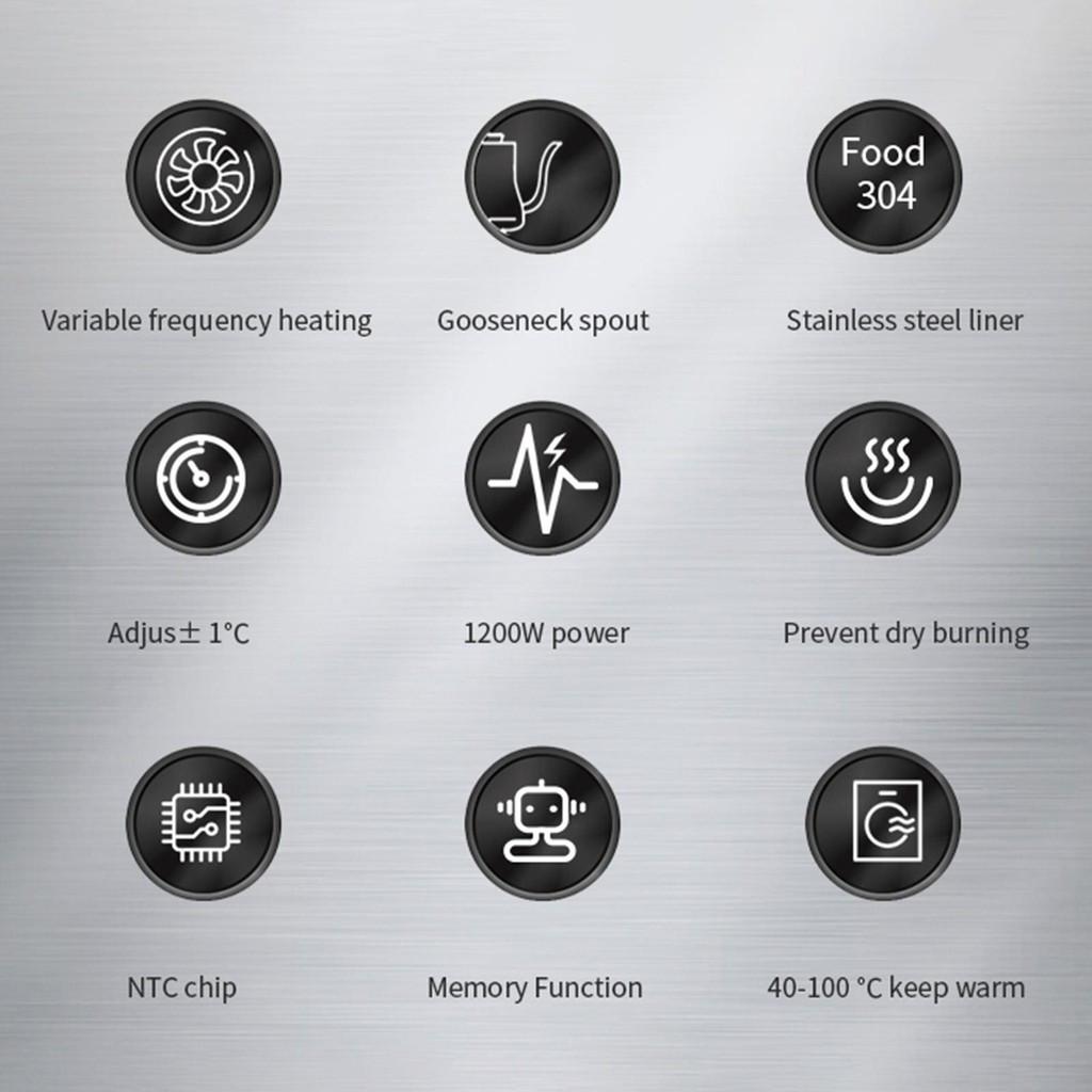 1200W 0.9L High Power Electric Gooseneck Kettle Stainless Steel Water Boiler Large Capacity NTC Temperature Control Tea Kettle