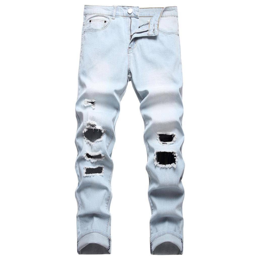Hellblaue Slim Fit Distressed-Jeans für Herren - Jeanshose im europäischen und amerikanischen Stil
