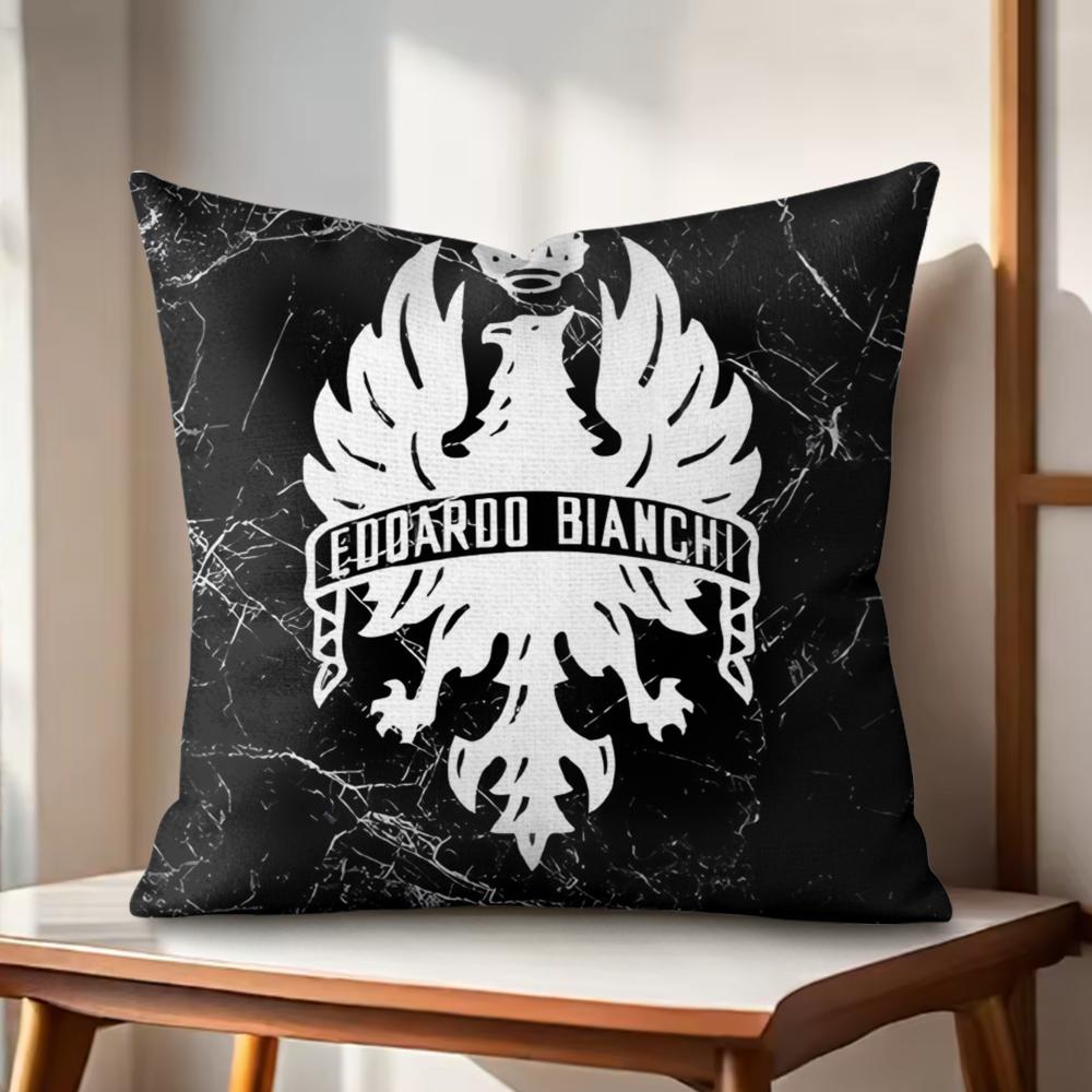 Luxury B-Bianchi Logo Cushion Cover Natural Linen Organic Fabric Double-Sided Printing Couch Pillow Covers Home Decor