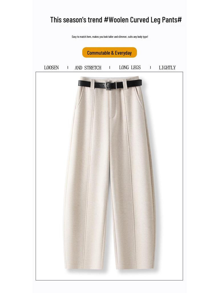 Women's Off-White Velvet Woolen High-Waist Slimming Wide-Leg Pants - Autumn/Winter 2025 Collection