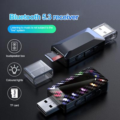 Mini receptor Bluetooth 5.3 USB pentru mașină cu lumină ambientală AUX de 3,5 mm Kit pentru apeluri mâini libere Adaptor audio fără fir automat pentru difuzor