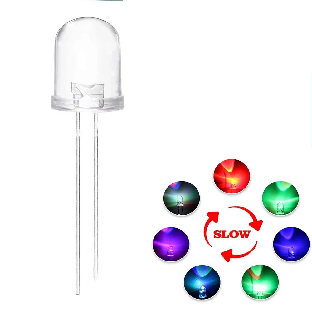 10 Stück 10 mm RGB-LED-Diode, mehrfarbig, schnell/langsam blinkend, superhelle Leuchtdioden, transparent, rund, diffuse Blitzlampen
