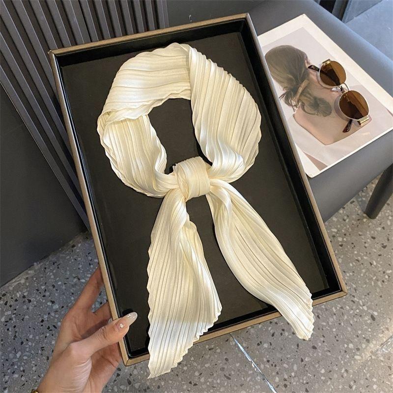 70*70cm Women's Pleated Print Silk Scarf Satin Spring Summer Scarves Square Neckerchief Solid Headscarf Decorative Headscarf