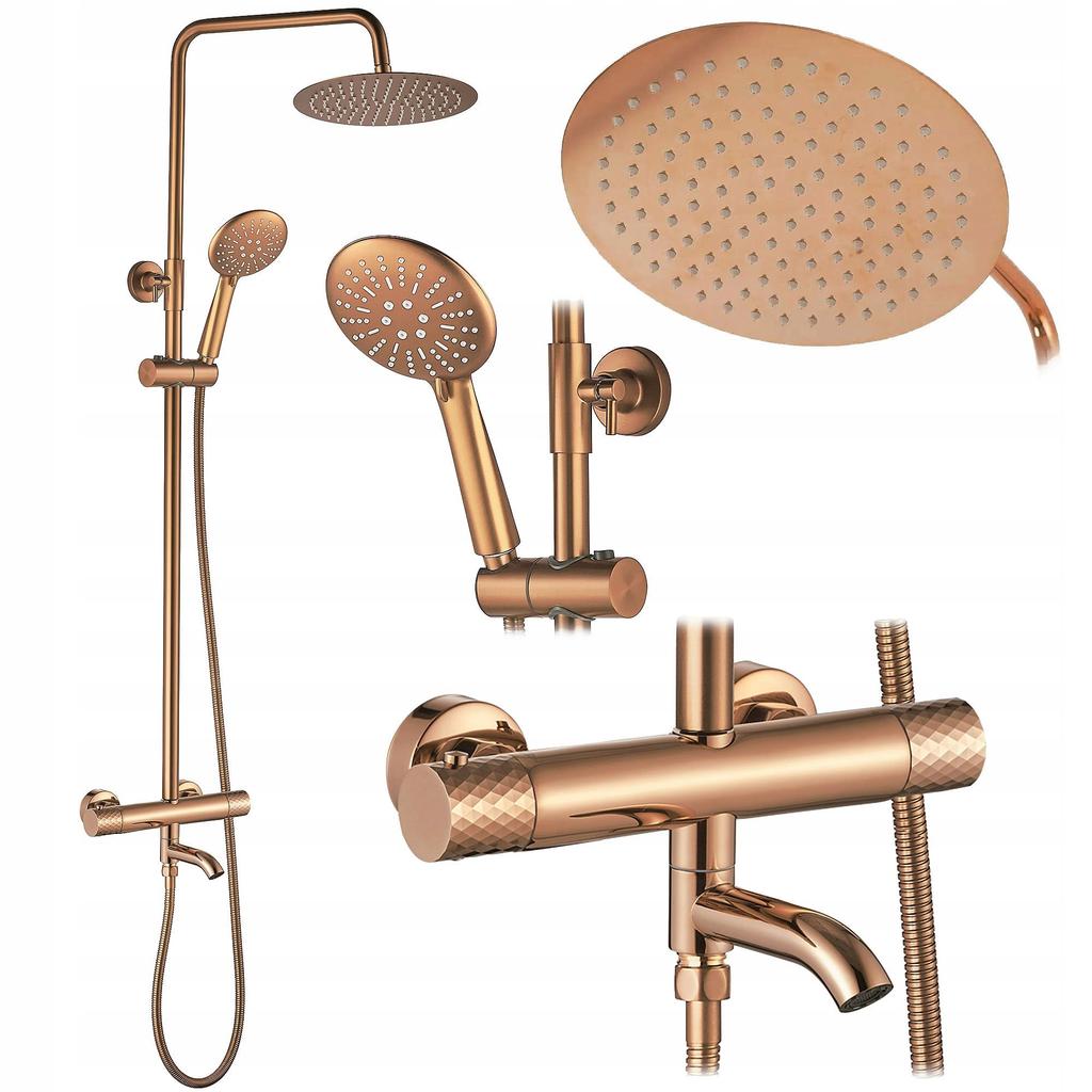 Lungo Diamond Surface-Mounted Shower Set, Copper Gloss