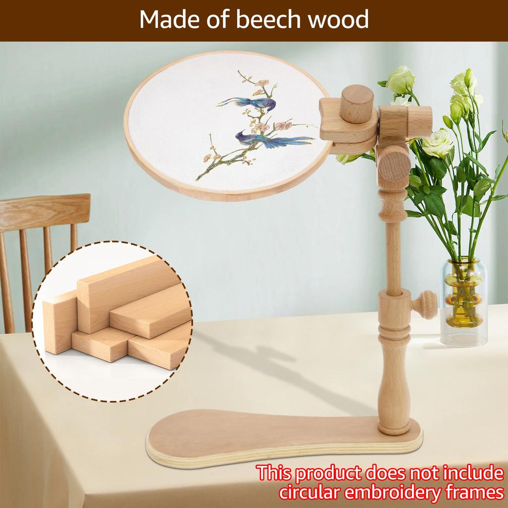 Embroidery Hoops Stand Adjustable Hands Cross Stitch Stand Versatile Beech Wood Holder Rotary Hoop Holder Embroidery Tool