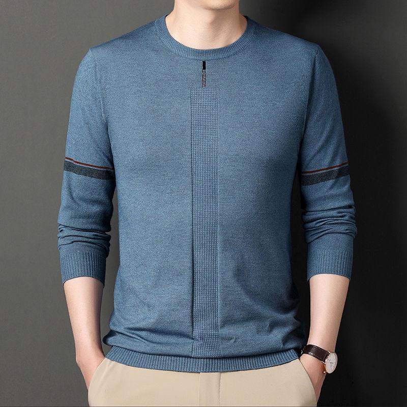 Streetwear Fashion Men Solid Slim Sweaters Spring Autumn Casual Male Clothes Long Sleeve Round Neck Knitted Bottoming Tops