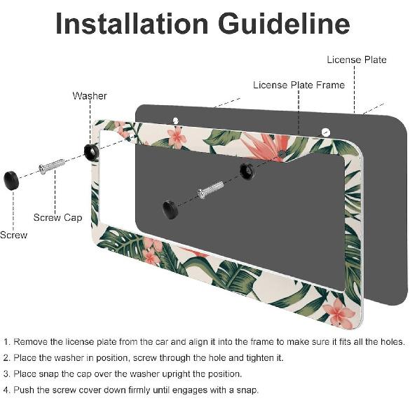 Tropical Palm Leaves License Plate Frames - 2 Pcs Set 2 Holes Metal Aluminum Auto Car Accessories Decoration License Plate Frame 6.3" X 12.2" Fit US