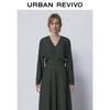 UR Women's Winter Modern Pleated V-Neck Long Dress