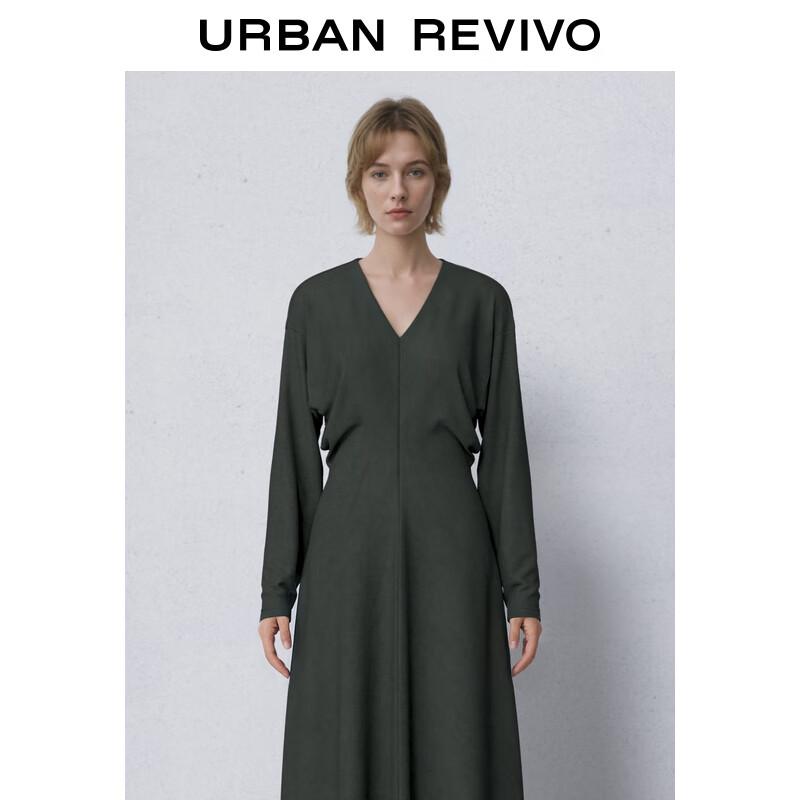 UR Women's Winter Modern Pleated V-Neck Long Dress