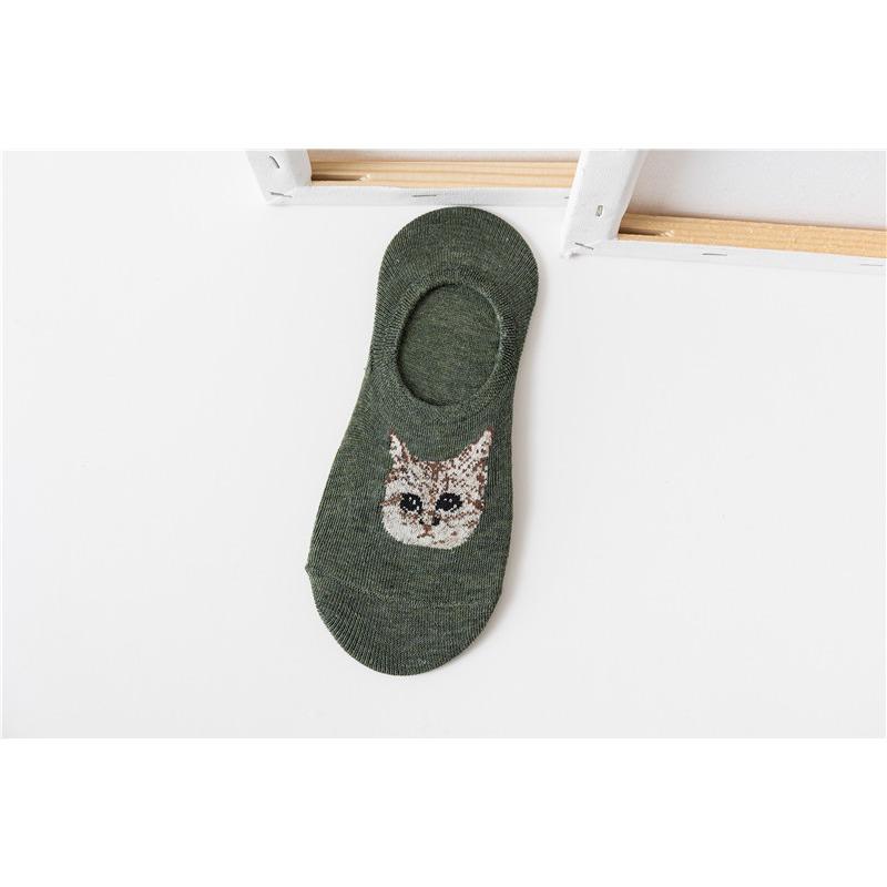 Female Spring and Summer Cotton Cute Cartoon Cat Head Anti Take Off Shallow Mouth Invisible Socks