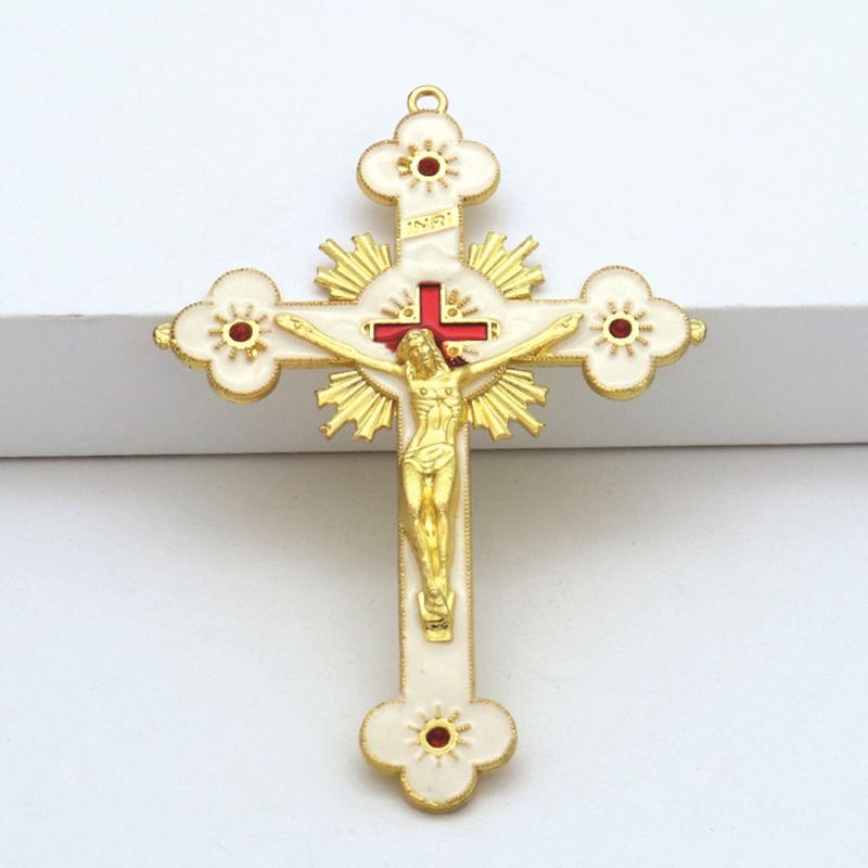 Metal Enamel Crystal Flower Crucifix Cross Spiritual Religious Jesus Catholic Blessing Faith Gifts Prayer Church Decor 2024 New