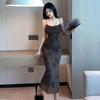 Elegant Mesh Print Sleeveless Camisole Dress - Summer Women's Sexy Open Back Bodycon Long Dress