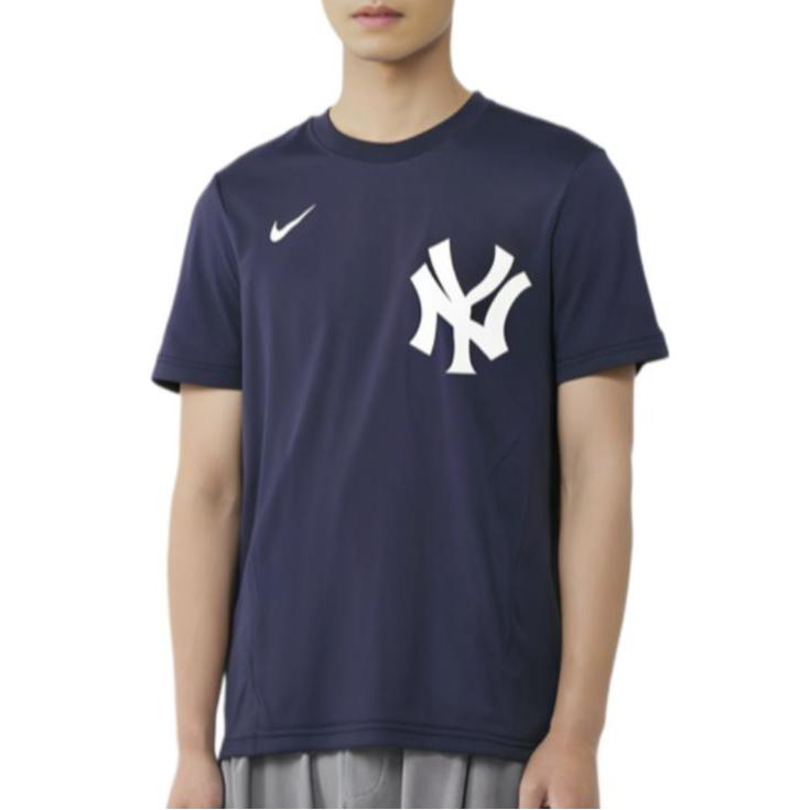 Nike X MLB T Shirts Men's Marine Blue Crew Neck Moderate Straight Fit 3Z3B7SA4D-NYYDJ