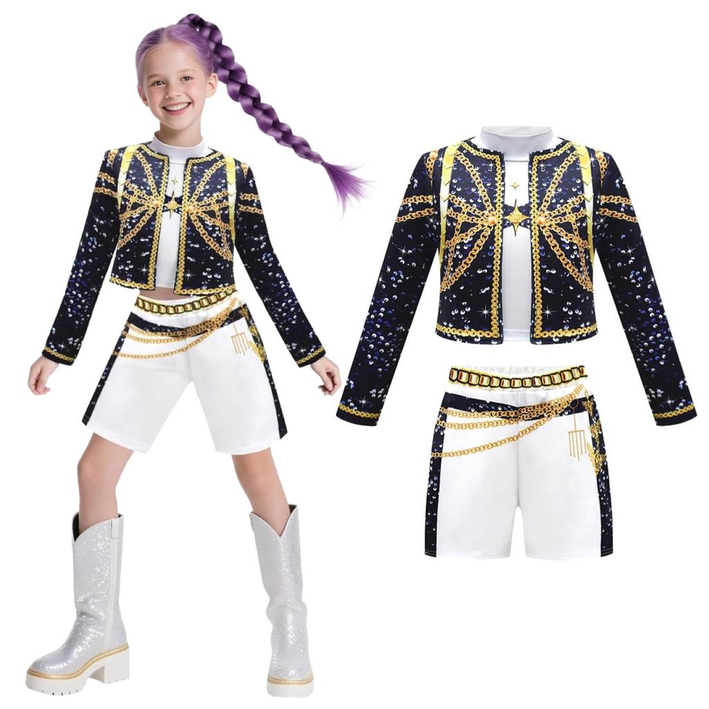 Dětský Dívčí Kpop Lovec Démonů Cosplay Rumi Zoey Mira Cosplay Kostýmní Sada 3D Potisk Dětské Oblečení na Pódiové Vystoupení Halloweenská Párty