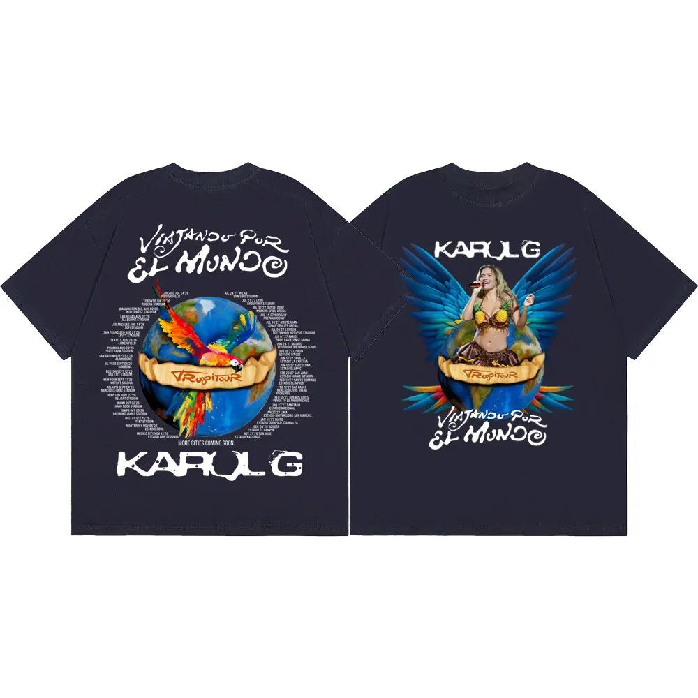 Cantante Karol G Tropicoqueta Tour 2026 Magliette Grafiche Uomo Donna Moda Vintage T-shirt Estiva Casual Ampia Magliette in Cotone