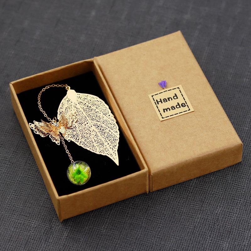 Classical Chinese Style Cicada Wing Metal Feather Bookmark with Leaf, Butterfly, and Dried Flower Accents