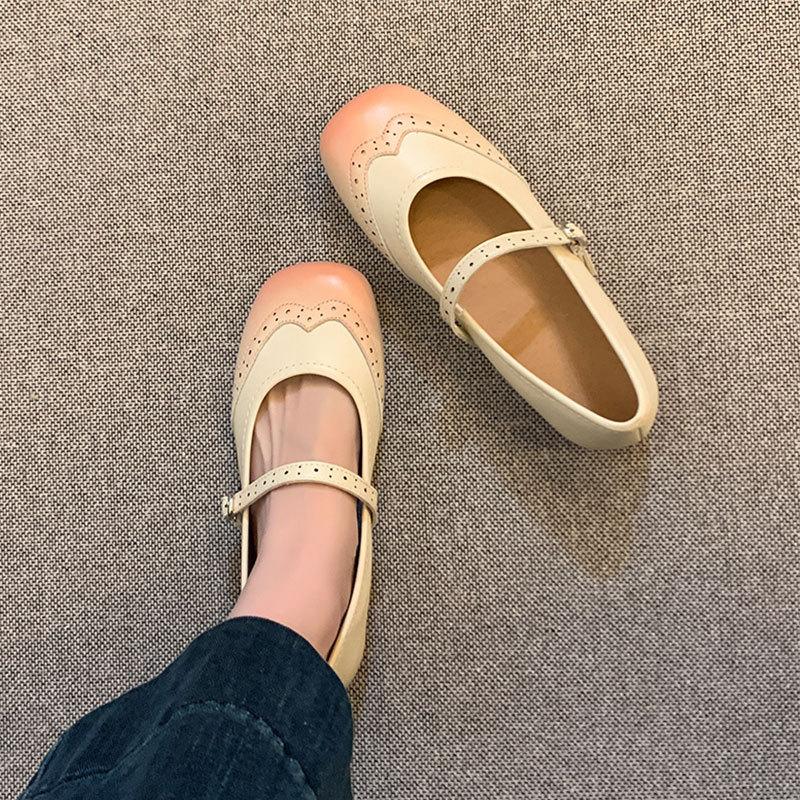 Fashion Ballet Shoes Single Shoes Women's Spring Carved Brock Mary Jane Shoes Retro Style Flat French Small Leather Shoes