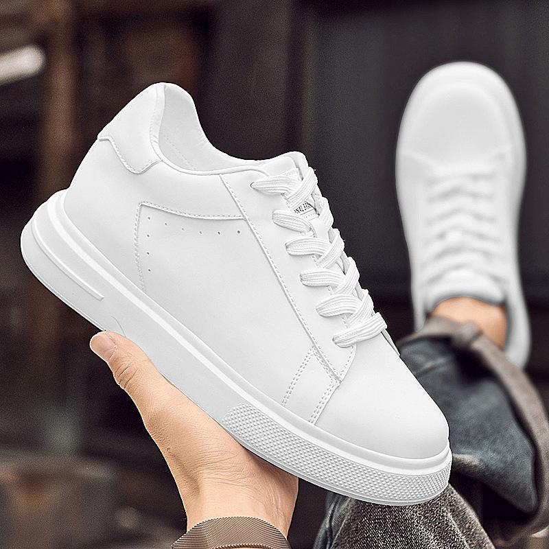Men's 8CM Invisible Height Boost Sneakers - Trendy, Breathable, White Casual Shoes with Thick Sole