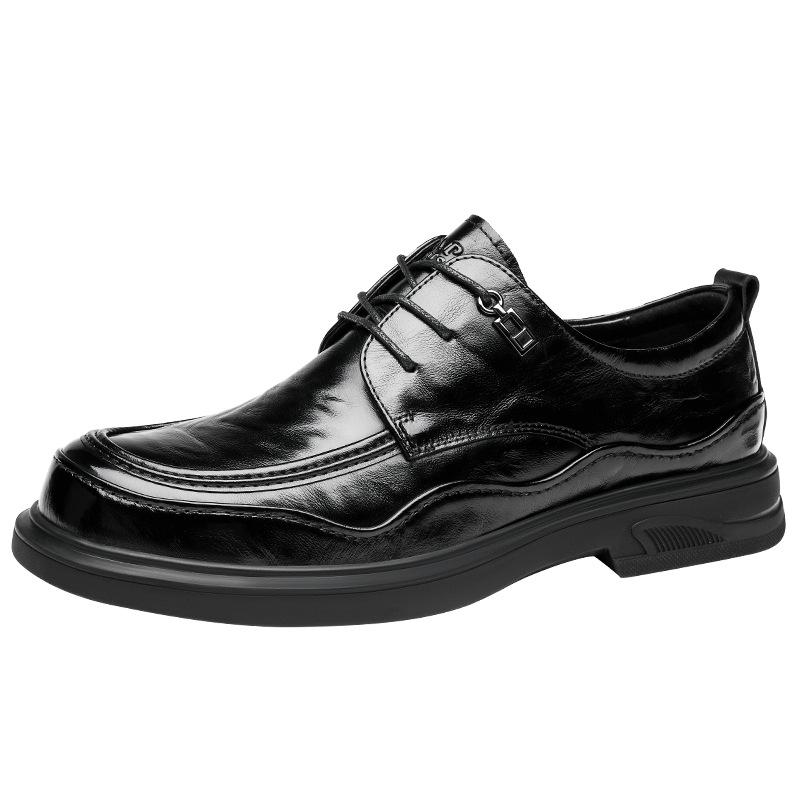 2025 new leather shoes men's high-end men's shoes first layer cowhide business dress big head wedding derby shoes black