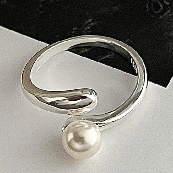 Finger Ring Natural Imitation Pearls Opening Adjustable Finger Band Silver Plated Women Ring Commuting Dating Jewelry Gift
