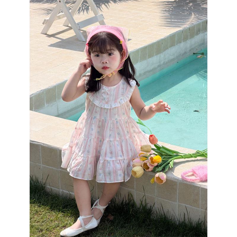 Girls Sleeveless Summer Floral Dress - Korean Style Baby & Kids Outfit Size 80