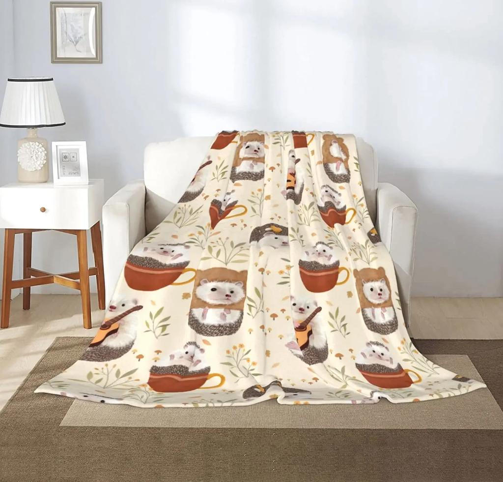 Hedgehog Blanket, Soft Flannel Throw Blanket with Super Cute Hedgehog Gifts for Girl Women Hedgehog Lovers Blanket for Couch Bed