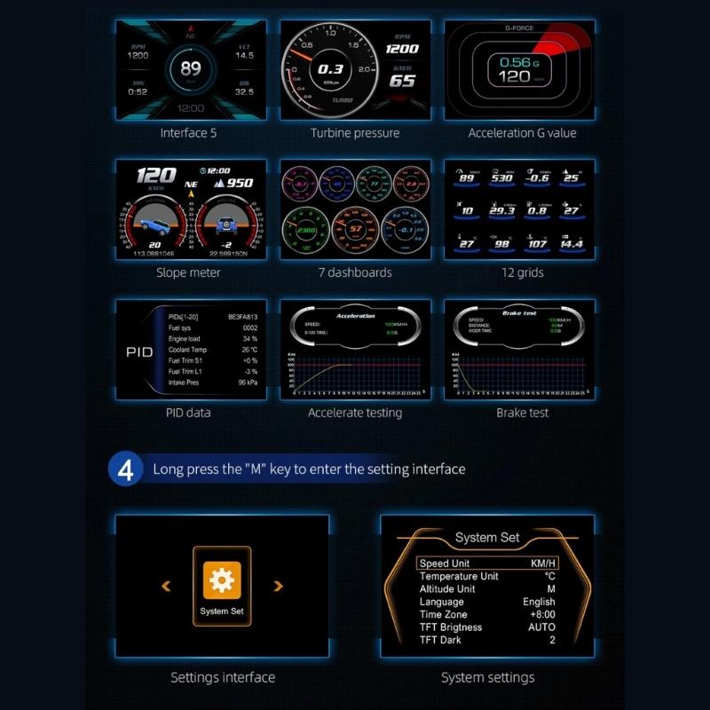 P3 Car Head Up Display Speed Clock Windshield Projector Overspeed Speedometer Alarm Fatigue Driving Reminder Slope Meter