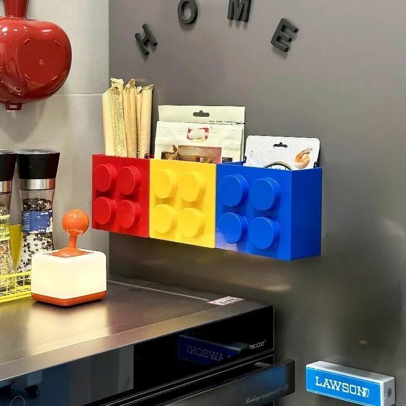Building block magnetic attraction storage box Magnetic wall mounted kitchen decoration cling film storage box refrigerator side storage rack