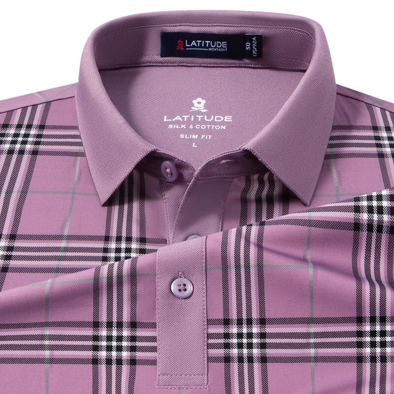MONTAGUT Men's Silk Blend Plaid Polo Shirt