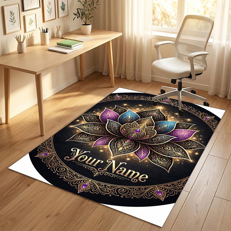 Golden Honey Bee Theme Soft Crystal Velvet Rug Custom Name & Text Print Non Slip Floor Rug for Bedroom Living Room