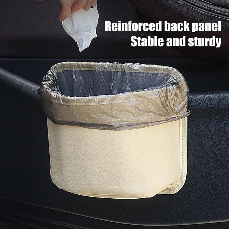 Small Car Trash Bin Car Cup Holder Trash Can Storage Bag Leather Container Cup Holder Small Dustbin Storage Organizer Road Trip
