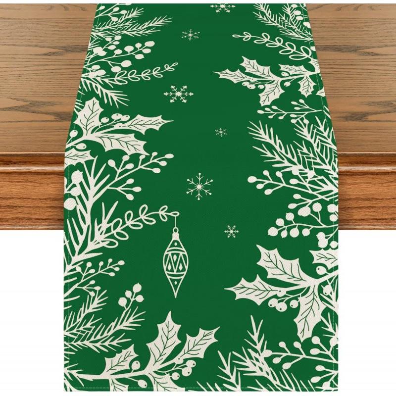 

Festive Snowflake Table Runner Sturdy Linen Christmas Tree Decor Dining Table Cover 33X90cm