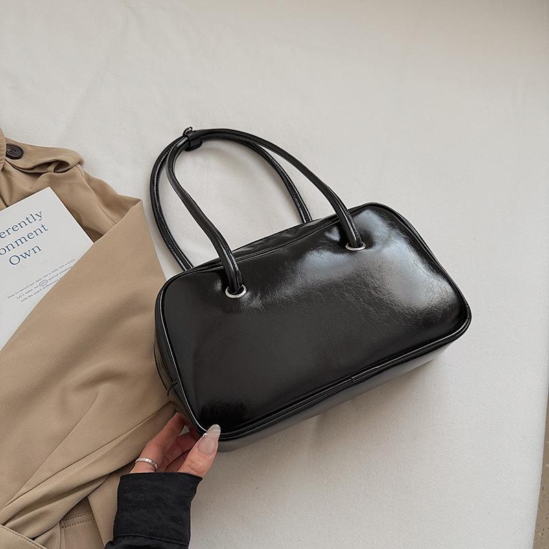 Korean Stylish Square Bag Solid Color Versatile Bowling Bag Hot-selling Retro Shoulder Bag New Style High-quality Pu Leather Bag