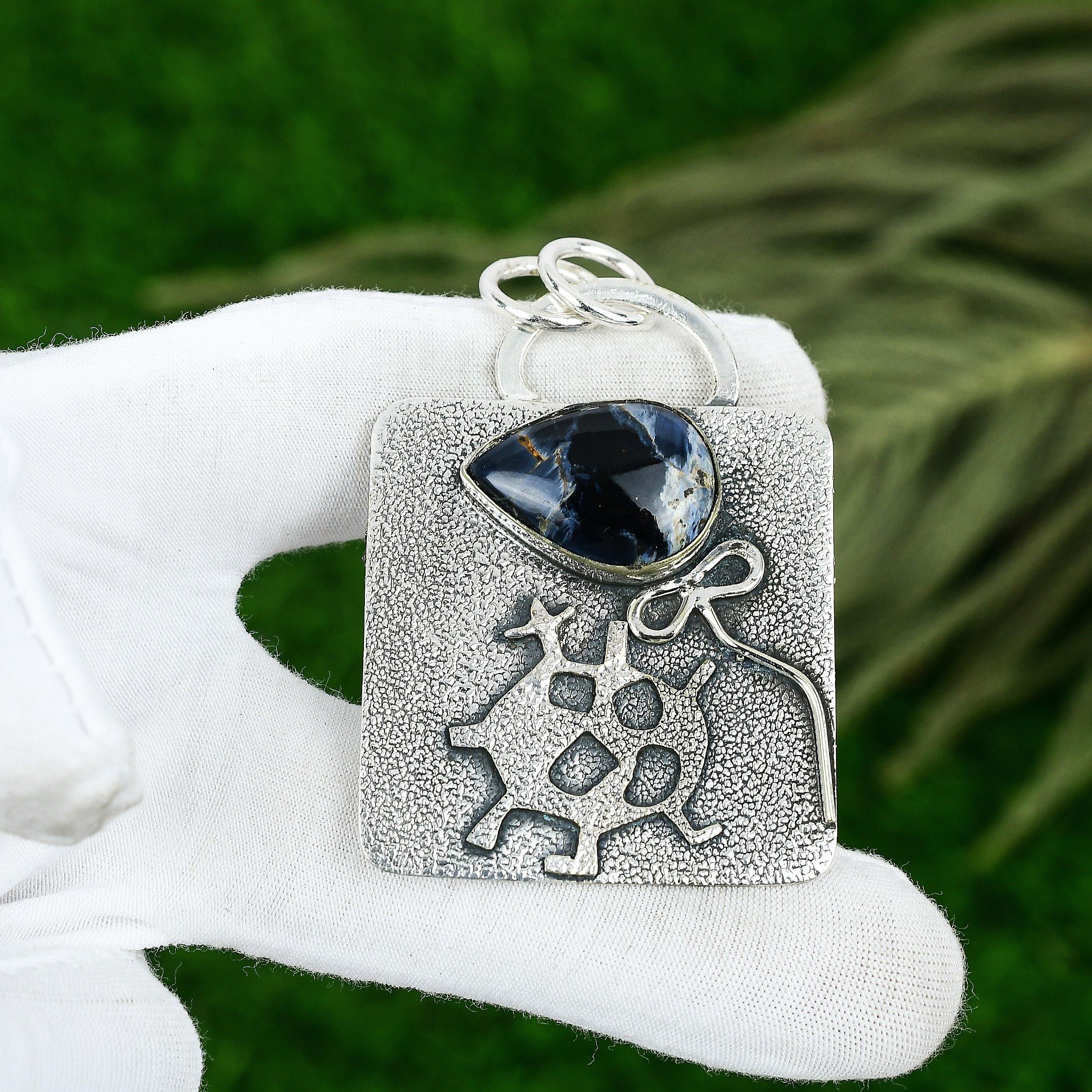 Sisters Day Deal Pear Pietersite Gemstone Artisan Mother Pendant Sterling Silver