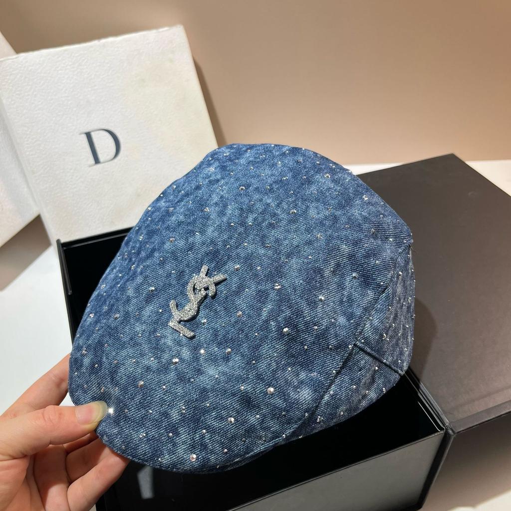 Vsl Paris Rhinestone Denim Bucket Hat Autumn Trendy Smudged Retro Forward Hat