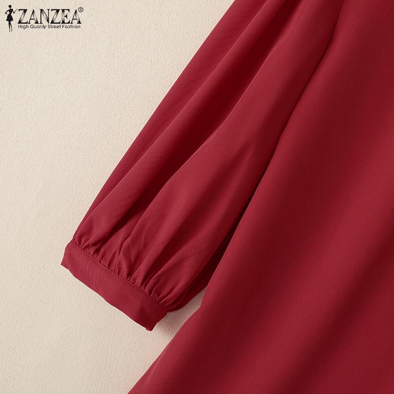ZANZEA Women Casual O-neck Solid Color Loose 3/4 Sleeve Blouse
