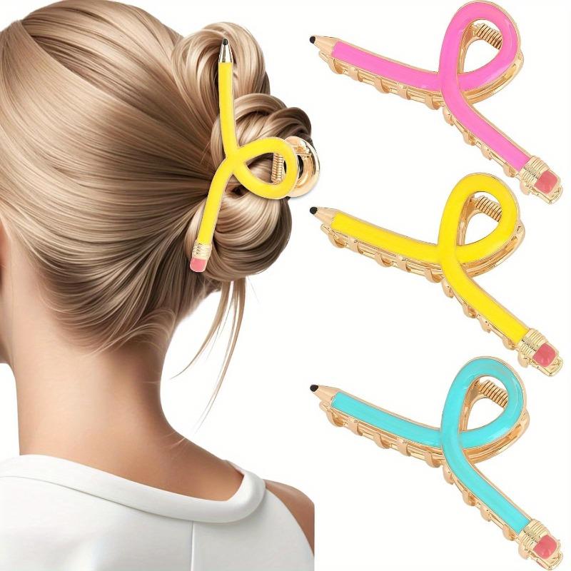 

3Pcs/Set Fun Pencil Shaped Grip Clip Multi Colored Curved Pen Shaped Hair Grip Girl Heart Plate Hair Clip Headwear Accessories