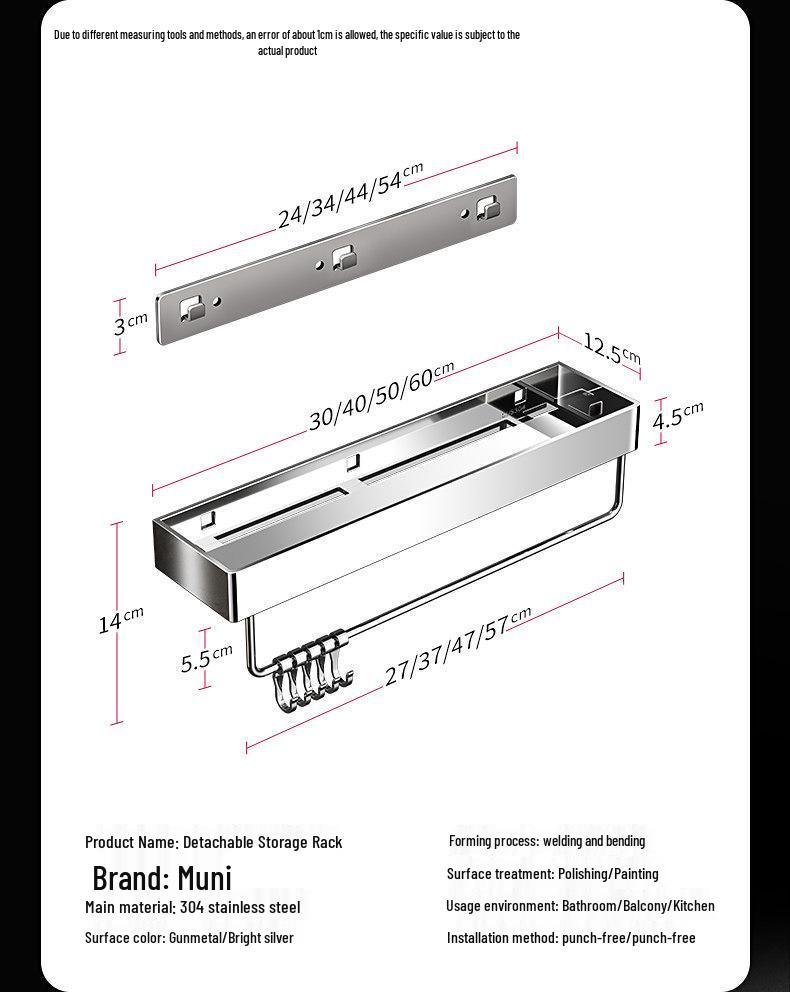 No-Drill Stainless Steel Bathroom Storage Rack 304 for Shower, Toilet, or Vanity Mirror.