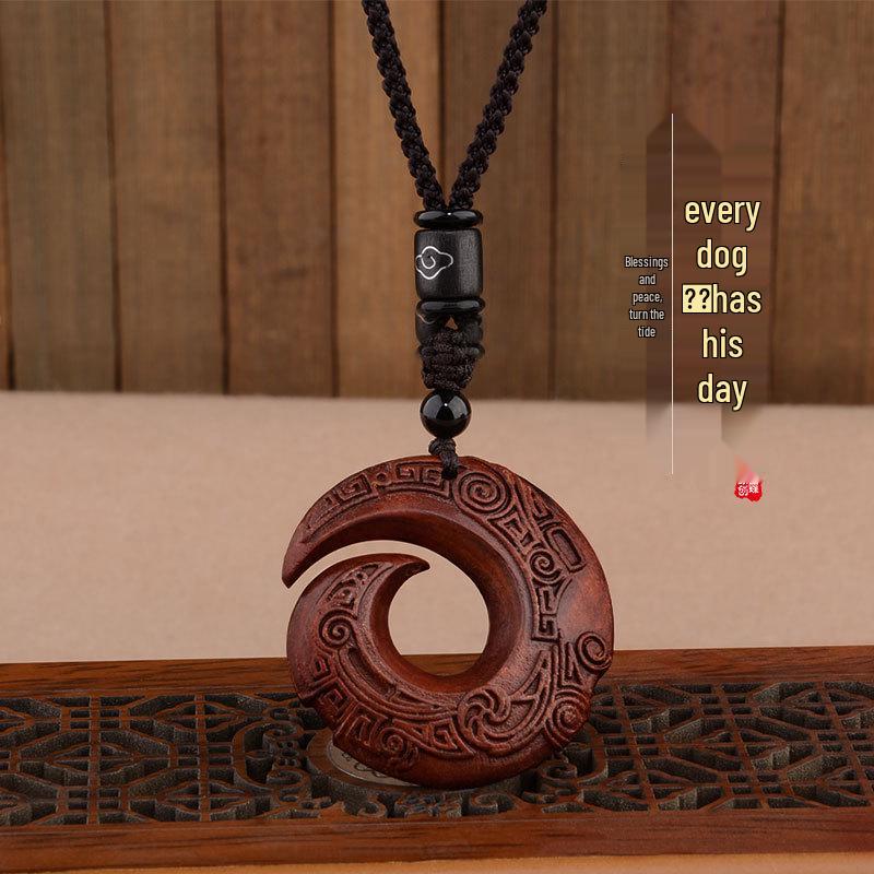 Collana Pendente Legno di Sandalo Etnico Retro di Alta Gamma: Catena per Maglione Versatile per Coppie