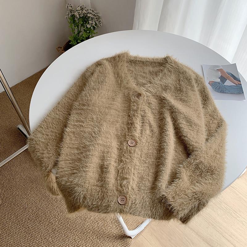 Cross-border Imitation Mink Sweater Jacket Women's Autumn and Winter New High-end Soft Outer with Loose Lazy Wind Knitted Cardigan