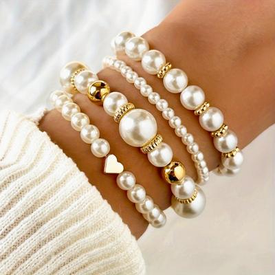 Popular Fashion 4-piece Set, Love Imitation Pearl Bracelet Set, Women's Bracelet, Jewelry Set.