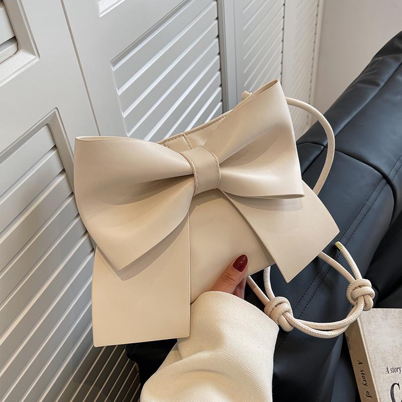 Autumn New Luxury Big Bow Blue Underarm Bag For Women  Fashion Bow Decor One Shoulder Bag PU Solid Versatile Crossbody Bags
