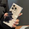 Transparent Square Back Tube Case Casing Protection For iPhone 15 Plus 11 14 Pro Max 16 ProMax 13 12 Anti-Oxygen,Black Lotus Pattern